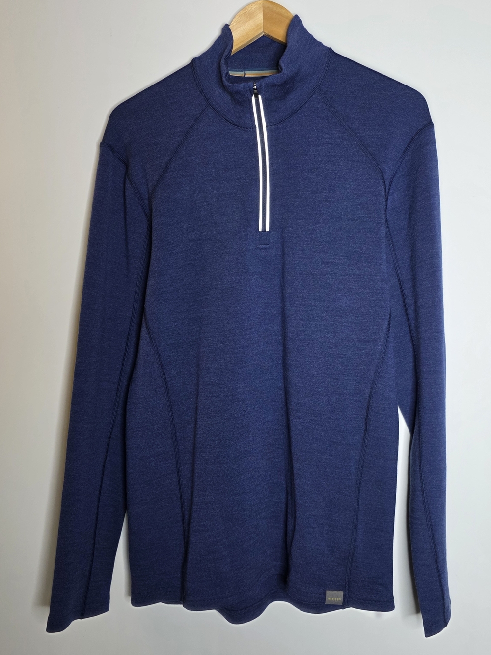 Merriwool Layers 400G Men's Navy Merino Wool 1/4 zip pull over Size Med EUC
